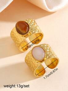 Bộ 2 chiếc nhẫn hình oval hình học bằng thép không gỉ mạ vàng 18K đính đá mắt hổ hồng, thích hợp cho nữ đeo hàng ngày và dự tiệc. - Nhiều màu - Xem 4