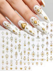 3 pezzi Adesivi per unghie dorati, design con gemme dorate in rilievo, decorazioni reali, autoadesivi, regalo per donne, decorazione fai-da-te per manicure, forniture per nail art - Multicolore - Visualizzare 1