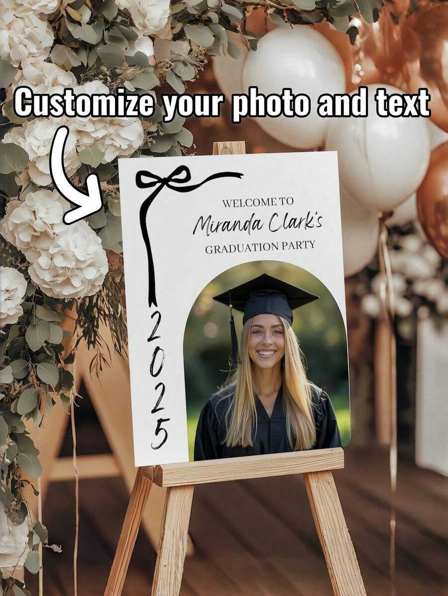 Customizable Black Bow Graduation Welcome Sign Photo Editing Version ...