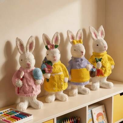 1pc Spring Rabbit Shaped Decor, Desktop Display, Home Decoration For Living Room, Bedroom, Vanity, Office, Nursery, Cute Countryside Style, Holiday Decoration