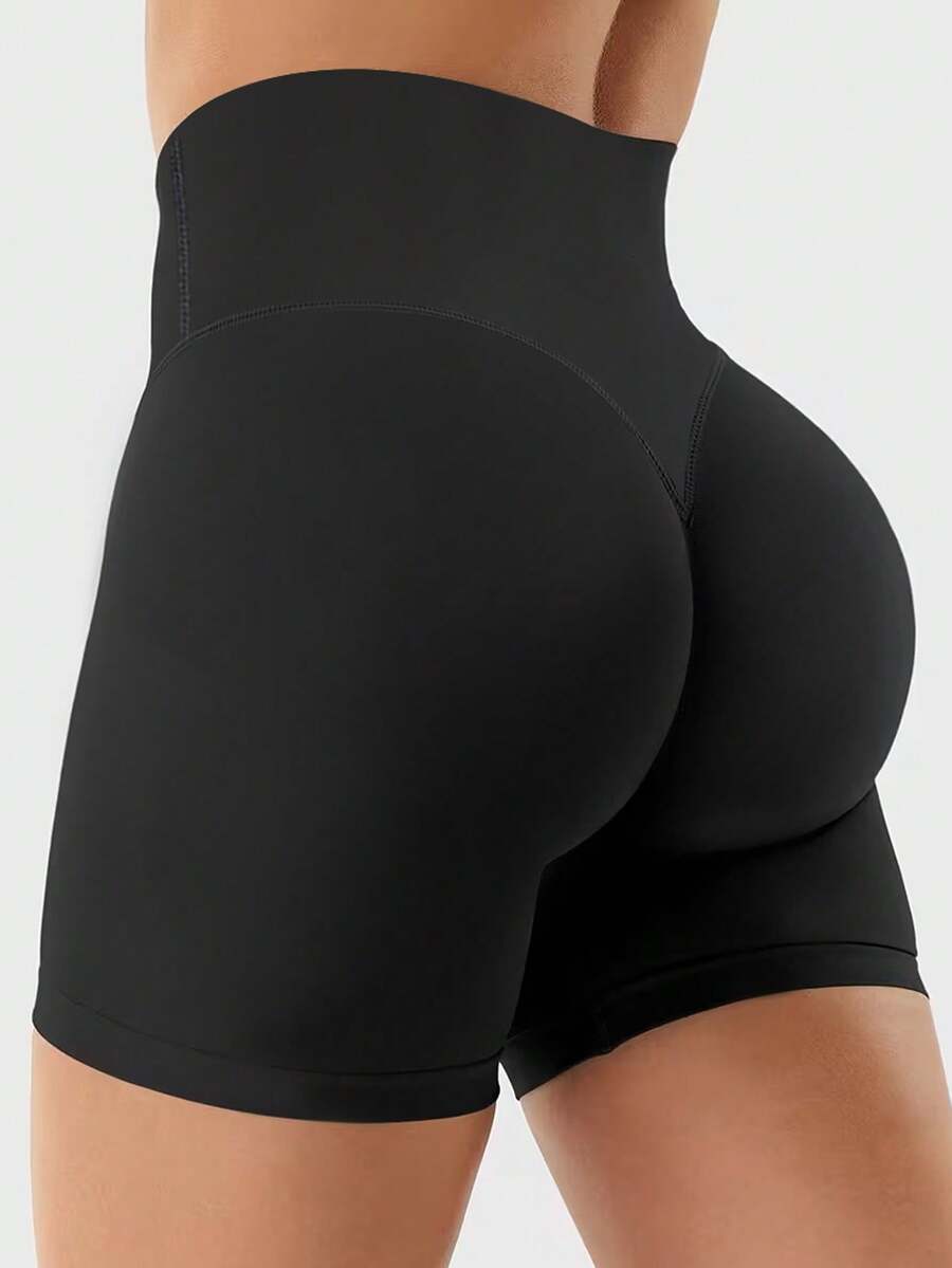 Quần short thể thao yoga co giãn cạp cao nữ, quần short đi biển nghỉ dưỡng thường ngày, chất vải thoải mái, quần nữ, đồ mặc dưới nữ, thời trang nữ - màu đen - Xem 1