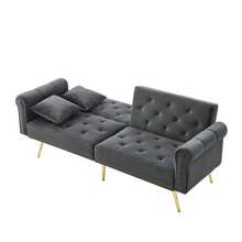 Modern 2-Seater Sofa Bed – Velvet Upholstery, 3-Position Adjustable Backrest & Gold-Plated Metal Feet. Stylish Sofa With Sleeping Function – Space-Saving, Durable, Ideal For Small Rooms. - Grey - View 12