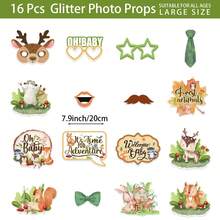 16pcs Forest Themed Party Decorations And Photo Props, Forest Animal Party Decor, Suitable For Baby Boy Girl Forest Creature Party Birthday Camping Gathering Photo Booth Props - Multicolor - View 6