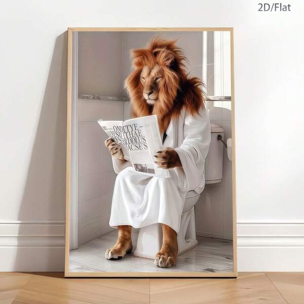 1 Fantasy Lion Canvas Printed Poster On Toilet, Modern Wall Art Decoration Painting, Suitable For Coffee Shops, Homes, Bedrooms, Living Rooms, Kitchens, Bathrooms, Offices, Home Decoration, Decorating Houses, Bedroom Decoration, Wall Decoration