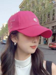 Mũ lưỡi trai nữ thêu hình trái tim, nửa lưới, có lỗ buộc tóc đuôi ngựa, thoáng khí, chống nắng, có thể điều chỉnh kích cỡ, thích hợp cho hoạt động ngoài trời. - Nhiều màu - Xem 1