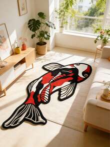 1pc Tricolor Koi Fish Design Thickened Carpet, Plush Rug, Thick Rug, Suitable For Autumn/Winter, Decorative Rug For Bedroom, Living Room, Home Decor, Washable - Three Colors - View 3