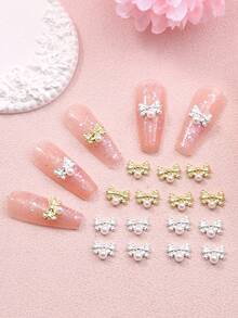 20 chiếc nơ ngọc trai hợp kim, đồ trang trí sáng bóng, sản phẩm chăm sóc móng, miếng dán móng, thích hợp cho nhiều kiểu trang trí móng. - Nhiều màu - Xem 2