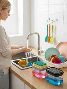 Kitchen Soap Dispenser, Plastic Soap Sponge Holder And Sponge, Dish Soap Dispenser, Space-Saving Kitchen Sink Dish Storage Box, Suitable For Home Cleaning, Kitchen Accessories, Kitchen Storage, Bathroom Accessories - Multicolor - View 5