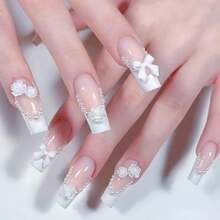 24pcs Neutral Nail Stickers Set, White French Design, Glossy Finish Removable Full Coverage, Long-Lasting. Set Includes 1 Sheet Of Adhesive Stickers And 1 Mini Nail File, Suitable For Daily Wear. - White - View 8