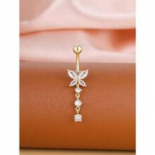 5pcs/Set Gold-Plated Curved Barbell, Belly Button Rings Set, Surgical Stainless Steel Inlaid Glitter Zirconia Heart, Flower, Butterfly Piercing Jewelry For Women, Daily Wear & Holiday Gift - 黃金 - 查看 5