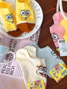 SpongeBob SquarePants 4双男女通用卡通图案透气隐形船袜，舒适休闲袜，礼品 - 彩色 - 查看 7