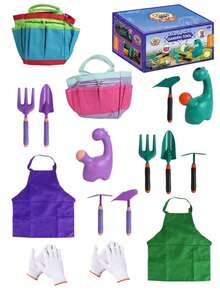 Conjunto Miniatura de Ferramentas de Jardinagem Inclui Bolsa de Armazenamento, Regador, Pá, Ancinho, Adequado para Plantio ao Ar Livre, Escavação na Praia e Ferramentas de Paisagismo (Sem Bateria Necessária, Cores dos Acessórios Aleatórias) - Multicolorido - Visão 4