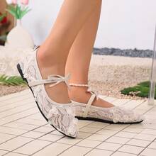 New Rose Fabric Mesh Breathable Slip-On Shoes, Fashionable Versatile Fairy Style For Women - White - View 4