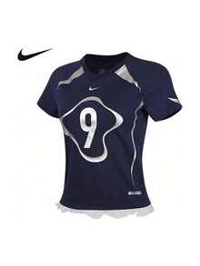 Nike Women's Summer New Retro Digital Lace Slim Fit Short Sleeve Round Neck T-Shirt - Royal Blue - View 1