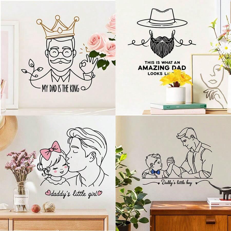 Hình dán tường nghệ thuật vẽ đường nét chủ đề Ngày của Cha dành cho bố - nhiều màu - Xem 1