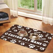 Personalized Custom Name Pet Feeding Mat, Waterproof Oil-Proof Anti-Slip Pad, Residue & Water Proof Floor Protection, Wear Resistant Durable Pet Bowl Mat For Dogs Cats, Home Pet Supplies - Khaki - View 1