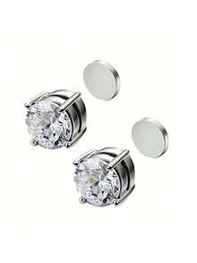 1对时尚不锈钢锆石夹式耳环，男女日常佩戴皆宜 - 鋼色 - 查看 5