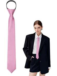 Women's Black Tie, Pre-Tied Women's Tie, Adjustable Women's Zipper Tie, Suitable For Office, School, And Parties. - 粉色 - 查看 1