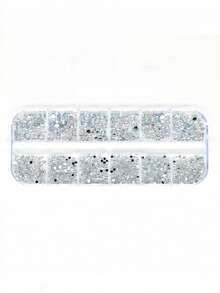 Bộ dụng cụ trang trí móng tay 12 ô đính đá bạc, hộp đựng trang sức. - Bạc - Xem 2