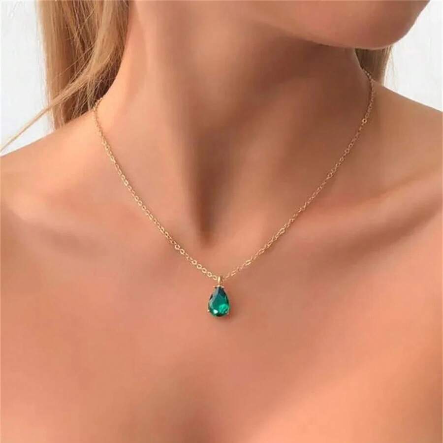 Fashion Boho Simple Gold-Plate Multicolor Crystal Drop Pendant Choker Necklace For Women Vintage Collar Bead Chain Jewelry Gift - NES-0199-6 - 查看 1
