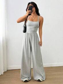 Unity Mono recto suelto y plisado informal para mujer, con tirantes ajustables, apto para primavera/verano - Gris Claro - Ver 6