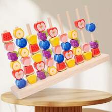1 Set Multi-Color Wooden Fruit Stacking Rings, Shape & Color Matching Game Board | Montessori Educational Learning Toy, Suitable For Children 3+ Years Old | Develop Hands-On Ability & Logical Thinking, Suitable For Kindergarten & Preschool | Portable Travel Toy Gift, Brain Training Infant Toy, Toddler Toy, Kids Toy - Multicolor - View 10