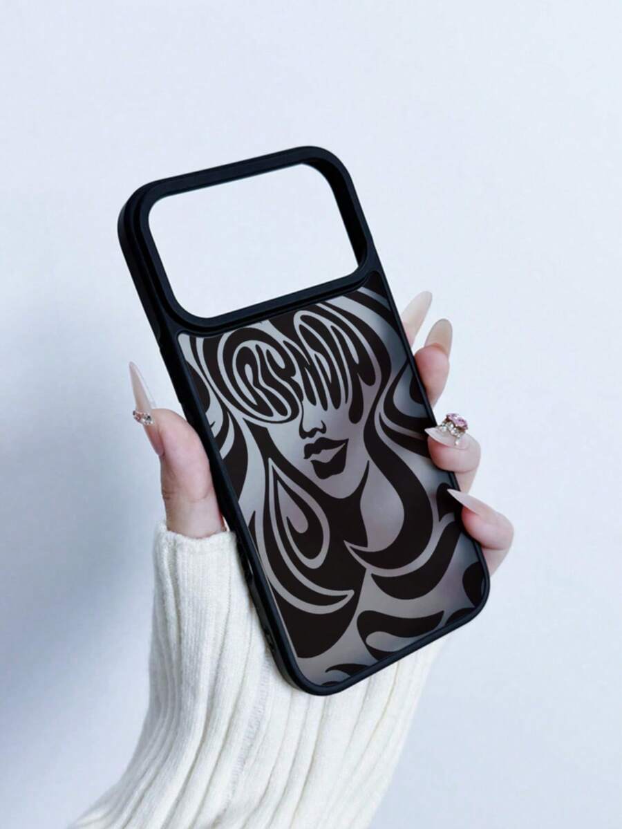1 pieza Funda de teléfono negra mate transparente con patrón de chica a rayas, compatible con iPhone 17, 17 Pro, 17 Air, 17 Pro Max, 11, 11 Pro, 11 Pro Max, 12, 12 Pro, 12 Pro Max, 13, 13 Pro, 13 Pro Max, 14, 14 Pro, 14 Plus, 14 Pro Max, 15, 15 Pro, 15 Plus, 16, 16 Pro, 16 Pro Max, 16 Plus - Negro - Ver 1