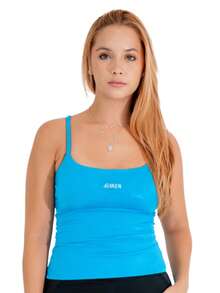 Women's Tank Top For Gym With Thin Straps, Slim Fit, Plain Polyamide, No Padding, With Double Fabric At The Bust - Cadet Blue - View 5