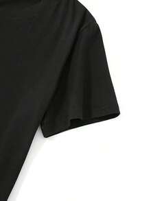 Camiseta de manga corta para mujer, elegante y con estampado dramático |     Cuello Redondo, Corte Regular, Estilo Casual Chic con Patrón Geométrico y Tela Cómoda - Negro - Ver 4