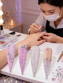1.400 Peças Zircônia Redonda 2mm 3D, Acessórios de Cristal Diamante Rhinestone para Decoração de Unhas, Materiais de Manicure - Prata - Visão 6