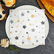 IOOJA 20/50Pcs 2ply Unfolded Size 33*33cm Hand-Drawn Star Print Party Napkins Disposable Paper Napkins Suitable For Theme Parties Designed For Lively Parties Essential For Company Team Building And Friends Gatherings - Multicolor - View 3