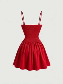 Đầm ngắn mùa hè màu đỏ dành cho nữ, dây mảnh, chất liệu co giãn, phong cách boho, thích hợp cho kỳ nghỉ đi biển. - Màu Đỏ Sâu - Xem 4