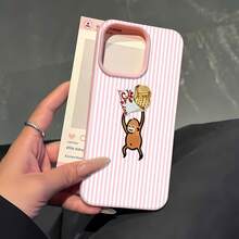 Cute Monkey With Fast Food Pattern Phone Case-Compatible With Samsung,  12, 13, 14, 15 Pro,  14 Plus,  15, 16 Pro Max,  17,  17 Pro,  17 Pro Max,  17 Air, And  17e. Made Of TPU Material With Anti-Slip And Drop-Protection Features; A Stylish And Adorable Phone Case Design. A Perfect Gift For Yourself, Family, Friends, Or A Partner. - 粉紅色LB33 - 查看 3