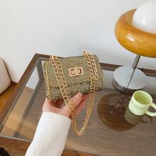 亮片儿童手提包，口红袋，时尚简约链条单肩小方包 - 金色 - 查看 1