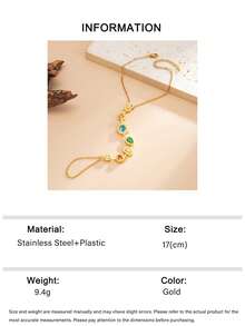1pc European & American Luxury Style Multi-Element Colorful Gemstone Finger Bracelet, Suitable For Women's Daily Commute, Party, Ball, Atmosphere Accessory - Gold - View 7