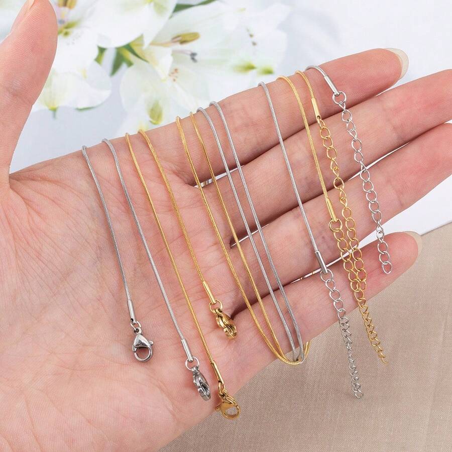 Bộ 5 dây chuyền dạng xích rắn bằng thép không gỉ kèm khóa càng cua, thích hợp để tự làm trang sức. - chuỗi rắn - Xem 1
