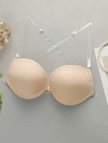 2pcs Women's Solid Color Bras, With Straps And Strapless, Non-Padded Cups - Apricot - View 3