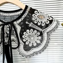 Vintage Lace Embroidered Collar Scarf, Peter Pan Collar Heavy Embroidered Lace Collar, Versatile Daily Accessory, Black & White Embroidered Scarf Collar Decor,Festival,Travel,Disco,Graduation Outfit - Black and White Color Blocking - View 4