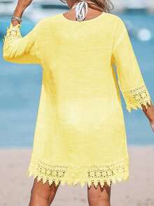 Women's Vacation Solid Color Lace Cuff Single-Breasted Long Shirt Spring - Yellow - View 4