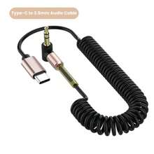 USB C/Type C 转 3.5mm 弯头弹簧伸缩音频线，带数字芯片，公对公 AUX 线，兼容 15 系列、手机、笔记本电脑、汽车和扬声器 - USB-C - 查看 1