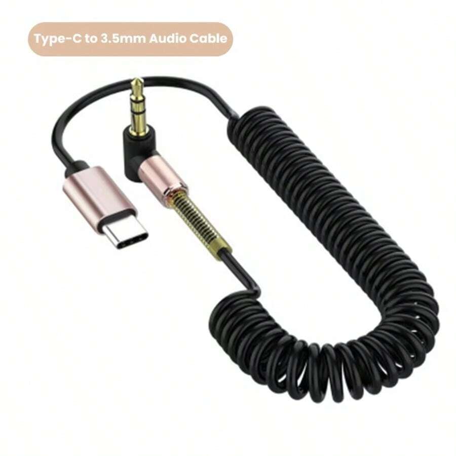 USB C/Type C 转 3.5mm 弯头弹簧伸缩音频线，带数字芯片，公对公 AUX 线，兼容 15 系列、手机、笔记本电脑、汽车和扬声器 - USB-C - 查看 1