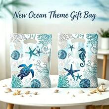 10/20/50pcs Ocean Themed Party Favor Bags, Blue Ocean Animal Prints Including Turtle, Seahorse, Starfish, Shell, Suitable For Summer Beach Wedding, Birthday Party, Baby Shower And Other Ocean Themed Parties - Marine Life - View 6