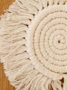 4个7英寸波西米亚风圆形编织杯垫，带流苏，防滑手工餐垫，吸水杯垫，适用于杯子、马克杯，酒吧家居厨房装饰，餐厅派对用品 - 彩色 - 查看 3