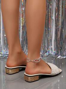 2026新款夏季时尚水晶装饰厚底女式拖鞋 - 黑色 - 查看 3