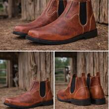Men's Reinforced Leather Work Boot, Country Style, Cowboy Boot, Durable Tire Sole. - 棕色 - 查看 6