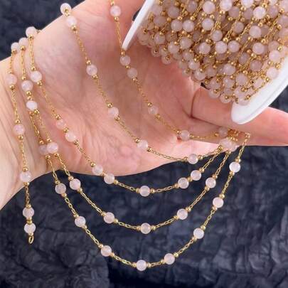Dây chuyền thép không gỉ dài 1 mét dùng để làm trang sức, dây chuyền mắt xích đính hạt màu hồng xanh lá cây, dây chuyền tự làm cho túi xách.