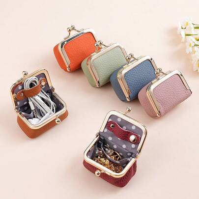 Brand New Genuine Leather Mini Wallet, Can Store Rings, Earrings, Jewelry, Earphones, Coin Purse, Hard Shell Design, Coin Pouch