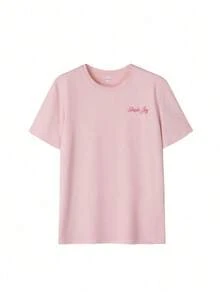 Camiseta de mujer de cuello redondo con estampado de letras y flores de colores, versátil y de moda, camiseta de mujer con estampado de vacaciones, casual blanca de verano playeras de mujer algodon - Estilo IV - Ver 5