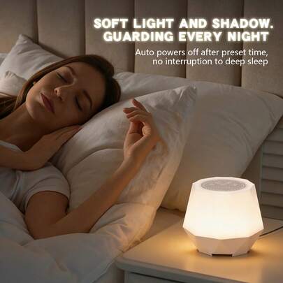 Đèn ngủ 7 màu với tiếng ồn trắng, 10 hiệu ứng âm thanh thư giãn, có thể điều chỉnh độ sáng, chức năng hẹn giờ, sạc Type-C, thích hợp cho giấc ngủ, phòng ngủ và văn phòng.