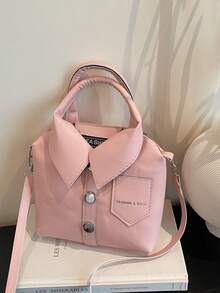 1pc Pink Autumn/Winter Fashion Handbag, Solid Color PU Asymmetric Design Women's Tote Bag, Shoulder & Crossbody - Pink - View 2